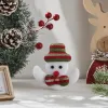 Christmas snowman decoration: white background, red, green and gold striped hat, black eyes, red nose and white arms details Picture